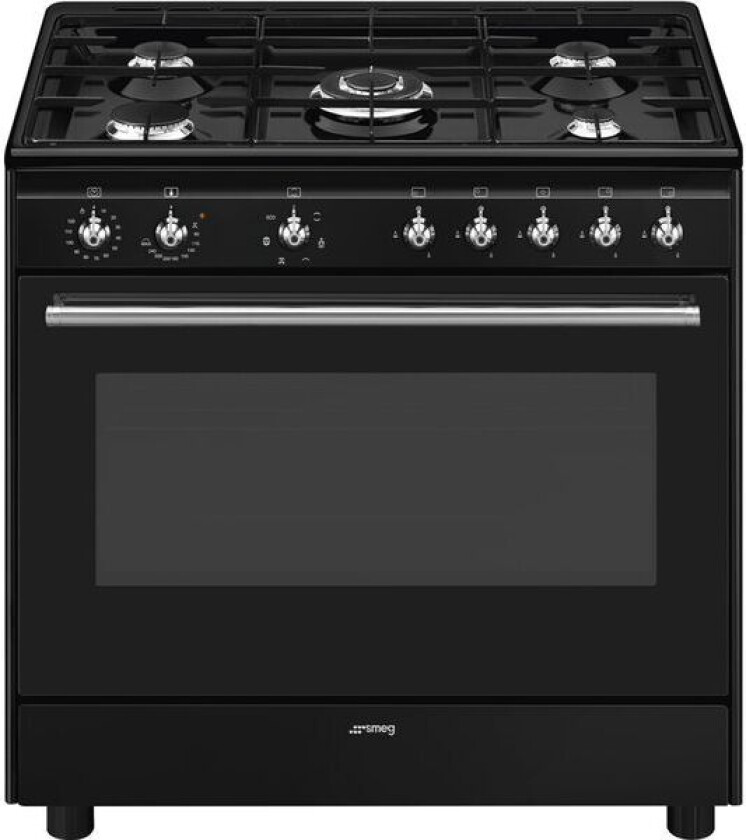 SMEG Komfyr Classic 90 Cm Sort Med Gass Cx91gmbl