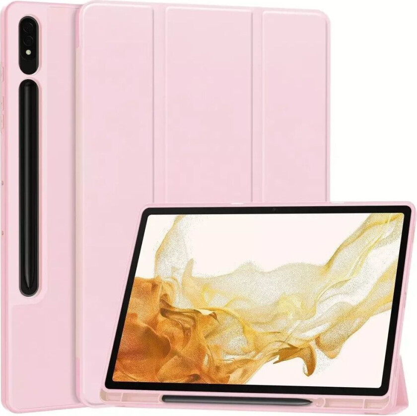 Samsung Galaxy Tab S9+ (Plus) Magnetisk Tri-Fold Skinn Deksel m. Stativfunksjon - Rosa