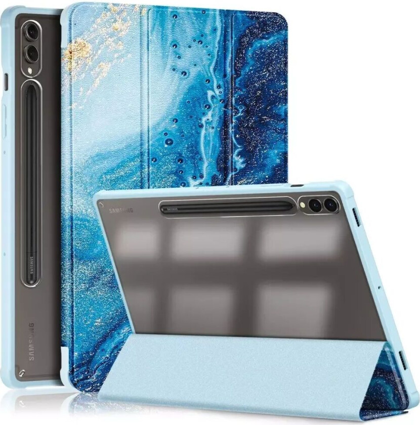 Samsung Tab S9+ (Plus) Tri-Fold Deksel i Kunstskinn med Penneholder - Gjennomsiktig / Vann