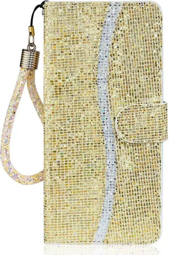 Samsung Galaxy A24 Kunstskinn Deksel med Lommebok og Stropp - Glitter Design - Gull