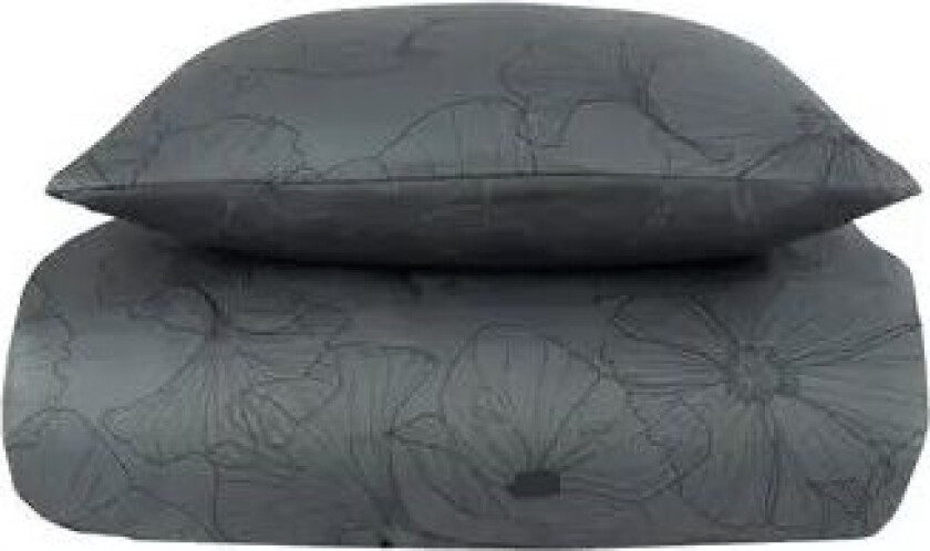 Sateng sengesett - 140x200 cm - 100% Bomullssateng - Vendbart dynetrekk - Big flower grey