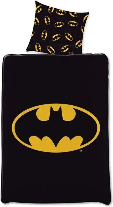 Batman sengetøy - 140x200 cm - sengesett med batman logo - 2 i 1 design - 100% bomull