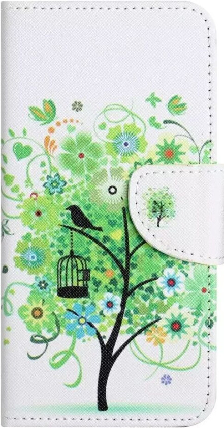 Samsung Galaxy A24 Flip Deksel i Skinn med Lommebok og Trykk - Grønt Tre