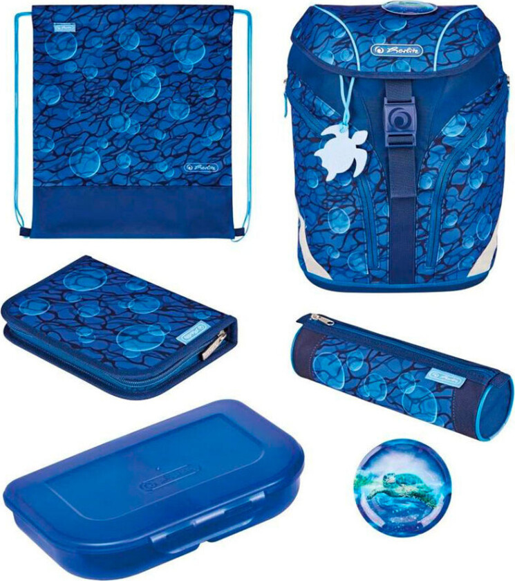 Herlitz SoftLight Plus GreenLine Deep Sea, Lunchboks, Pennal, Pencil pouch, Skolesekk, Sport bag, Gutt, Barneskole, Ryggsekk, 16 l, Sidelomme