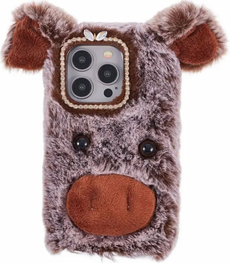 iPhone 15 Pro Fleksibelt Plastbakdeksel m. Pels - Gris - Brun