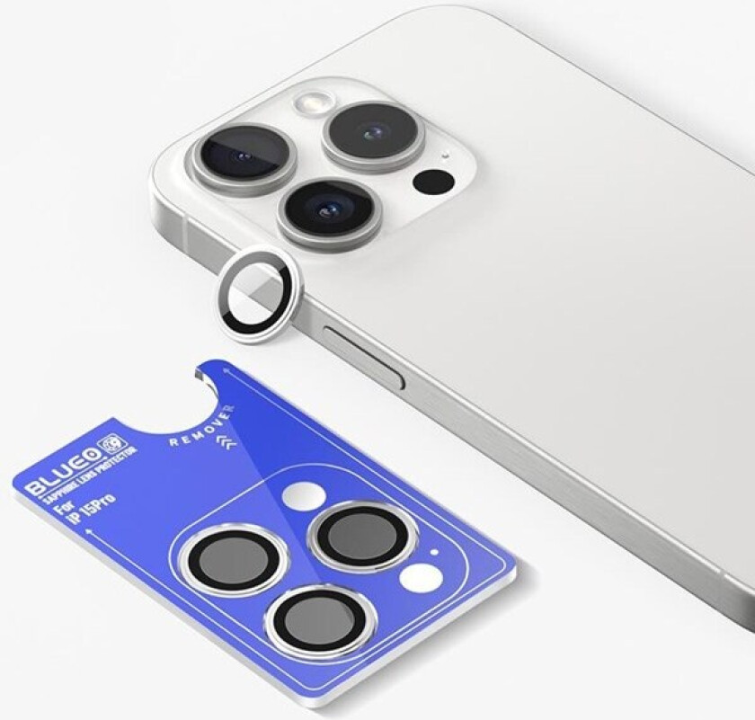 Sapphire Crystal Stainless Steel Camera Lens Protector silver - iPhone 15 Pro Max