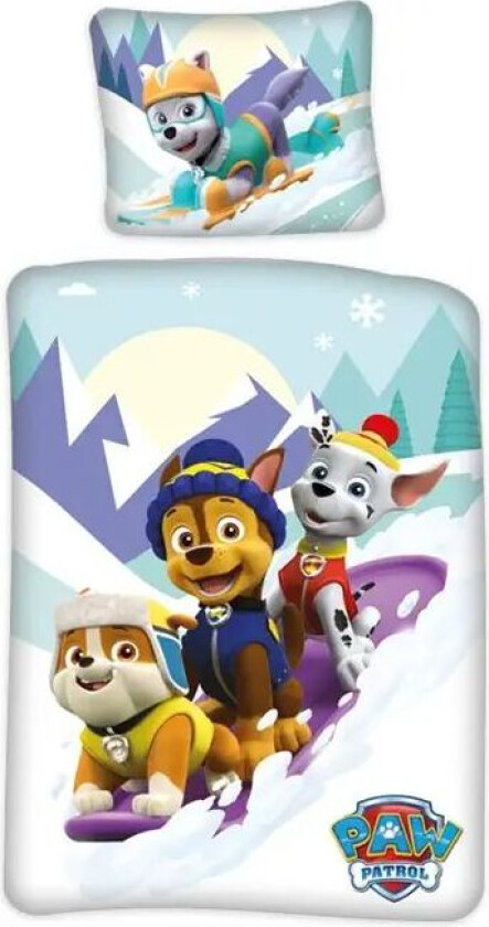 Paw Patrol Junior sengetøy - 100x140 cm - Paw Patrol sengesett junior - Snow - 2 i 1 - 100% bomull