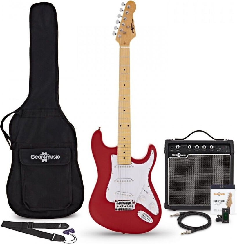 Gear4Music LA Select Electric Guitar Red 15W Guitar Amp & Accessory Pack
