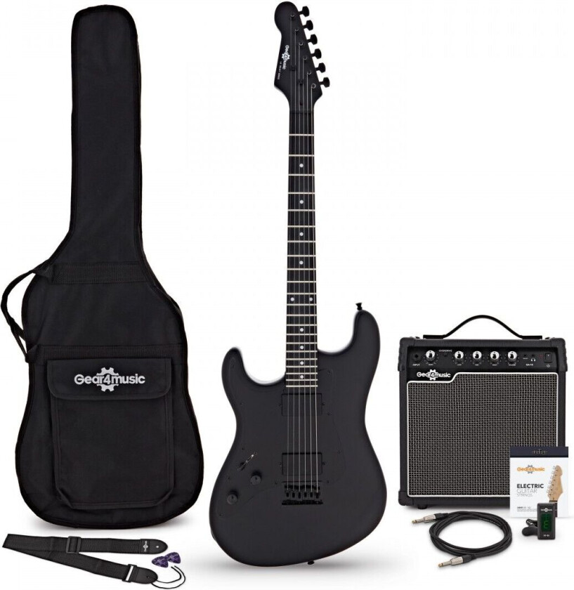 Gear4Music LA Select Modern Left Handed Electric Guitar Blackout 15W Guitar Amp & Accessory Pack