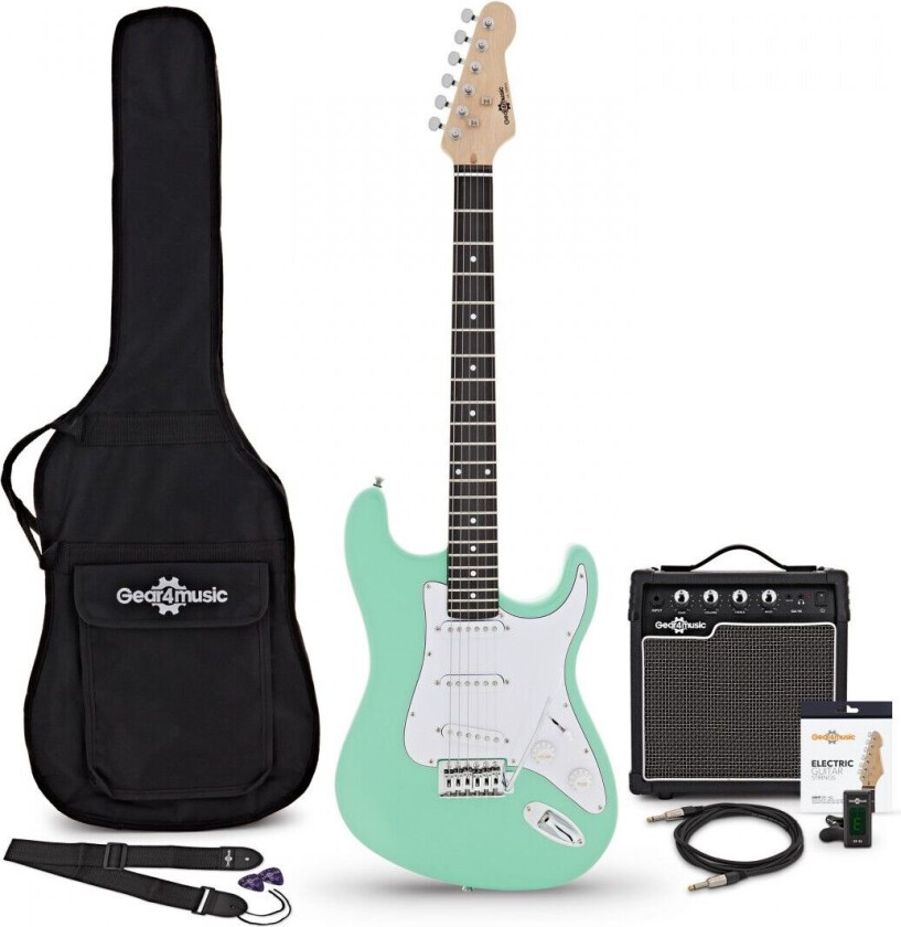 Gear4Music LA Electric Guitar Seafoam Green 10W Guitar Amp & Accessories