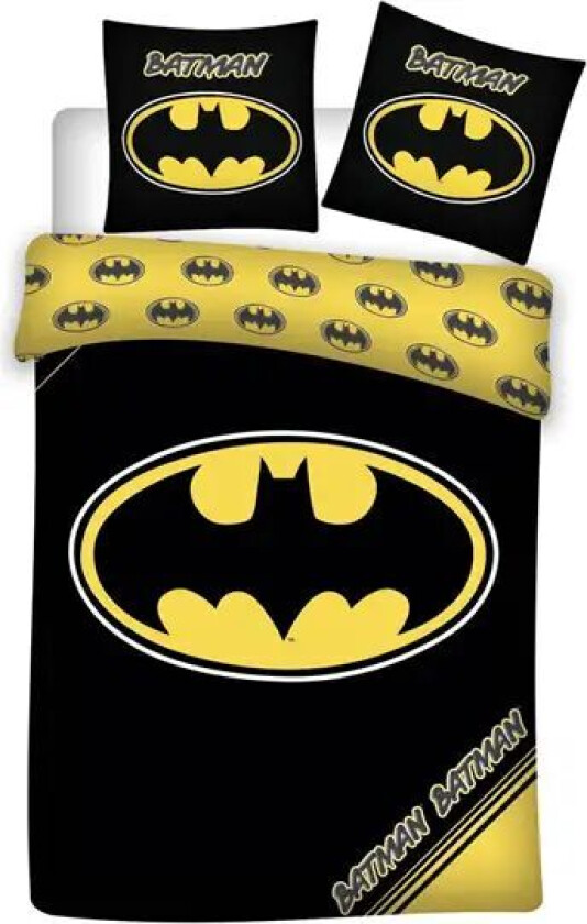 Batman sengetøy - 140x200 cm - Sengesett med stor logo - 2 i 1 design - 100% bomull
