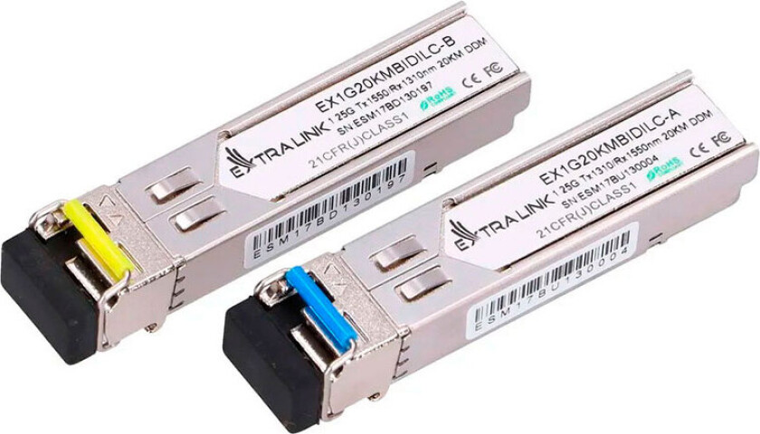 Bilde av Extralink - SFP (mini-GBIC) transceivermodul - 1GbE, Fibre Channel, SONET - WDM - LC-enkeltmodus - opp til 20 km - OC-24 LR-1 - 1310 (TX) / 1550 (RX) nm (en pakke 2)