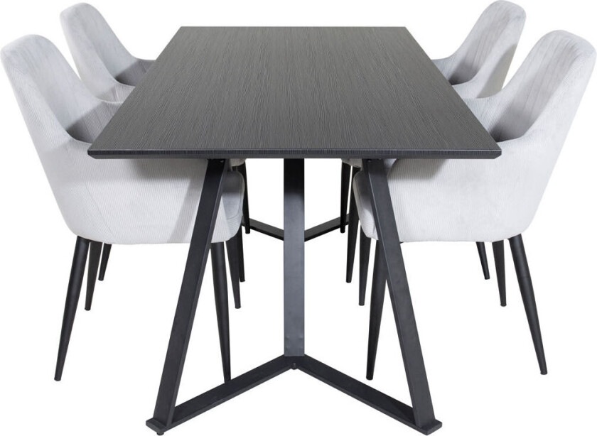 MarinaBLBL spisegruppe spisebord svart og 4 Comfort spisestuestoler fløyel lysegrå, svart.