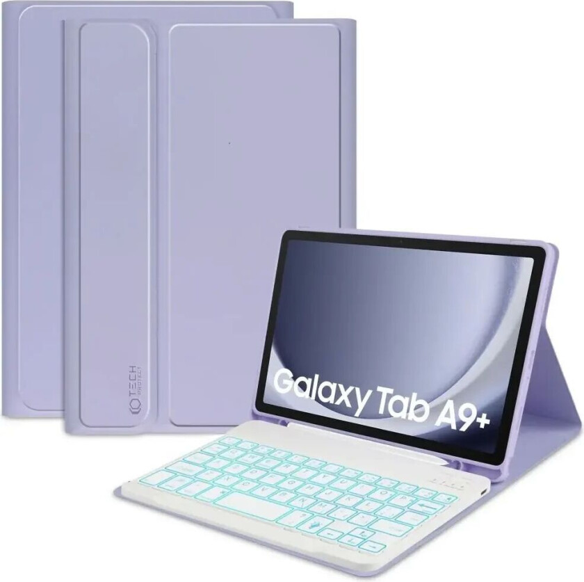 Samsung Galaxy Tab A9+ (Plus) Tech-Protect Keyboard Deksel Med Pencil Holder - Engelsk Layout - Lilla