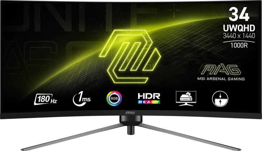 MAG 345CQR - LED-skjerm - gaming - buet - 34" - 3440 x 1440 UWQHD @ 180 Hz - VA - 300 cd/m² - 3000:1 - 1 ms - 2xHDMI, DisplayPort