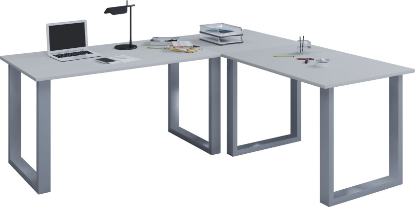 Bilde av Lona hjørneskrivebord 160x160x50 cm U-ramme grå, sølvfarget.