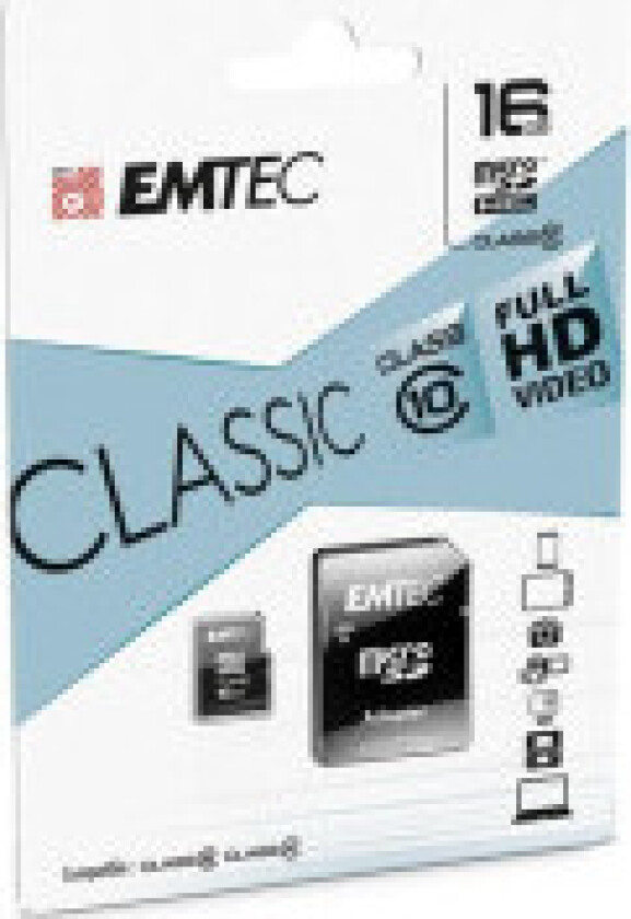 Emtec microSD Class10 Gold+ 16GB, 16 GB, MicroSDHC, Klasse 10, 85 MB/s, 21 MB/s, Blå, Gull