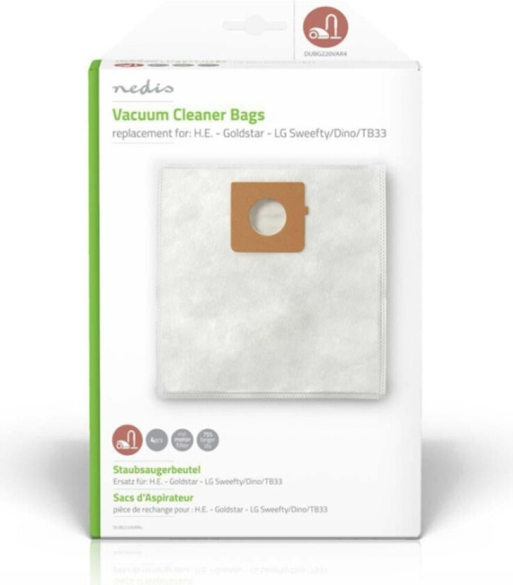 Bilde av Støvsugepose-   4 stk.   Syntetisk   Mest solgt for: H.E. - Goldstar - LG Sweefty/Dino/TB33   Hvit