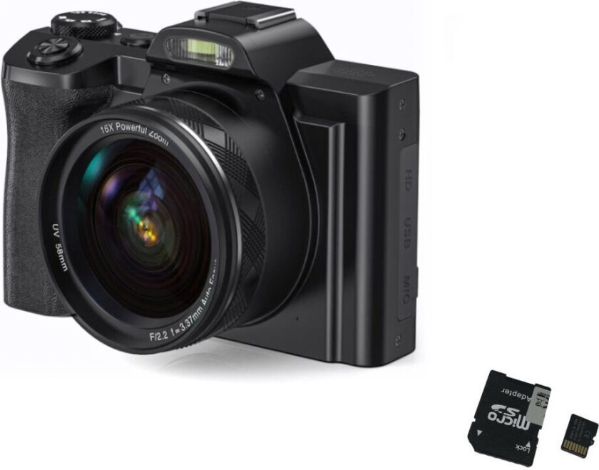 Digitalkamera 5K 48MP 16 x zoom 3,5-tommers skjerm, autofokus