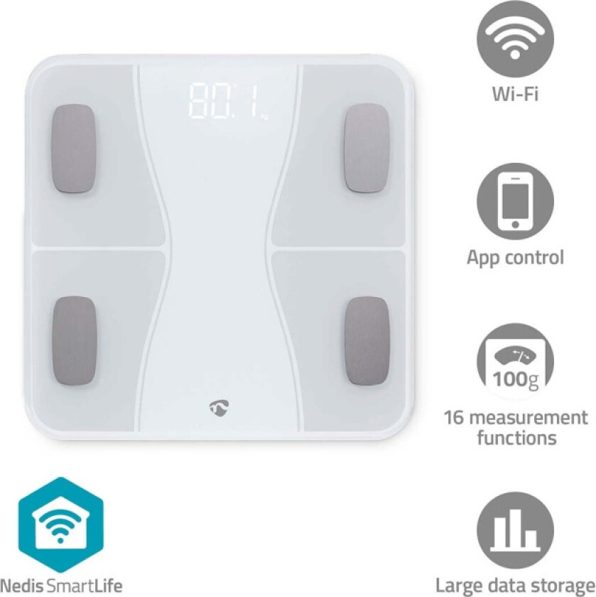 SmartLife Helse Scales Bluetooth® BMI / BMR / Bones / Fat / Muskler / Vann / Vekt 12 Maks. belastning: 180 kg Android™ / IOS ABS / Glass