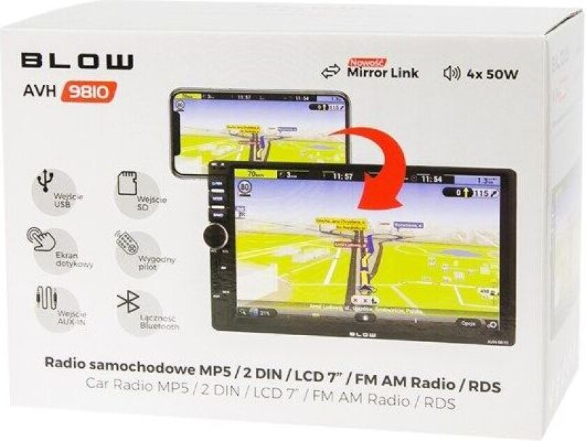 AVH-9810 Bilradio - MP5 - 2 DIN - LCD 7" - Berøringsskjerm / Touch - FM & AM Radio - Bluetooth, AUX. USB - 4 x 50W