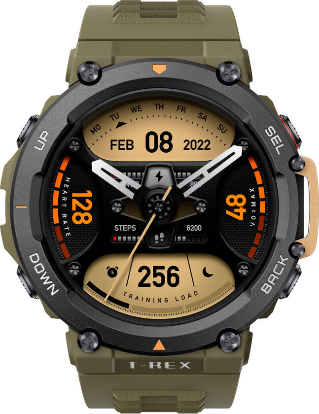 Amazfit T-Rex 2 - Villgrønn - smartklokke med stropp - silikon - villgrønn - håndleddstørrelse: 140-205 mm - display 1.39" - Bluetooth - 66.5 g