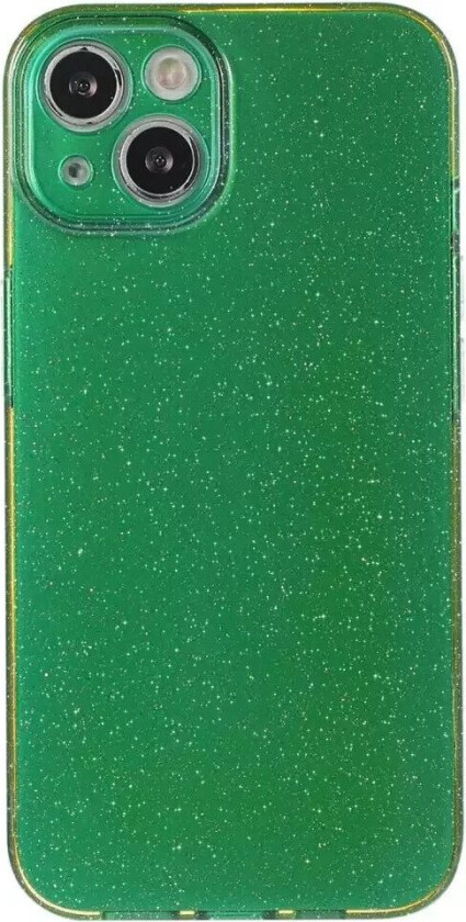 iPhone 15 Fleksibelt Plastdeksel med Glitter - Mørk Grønn