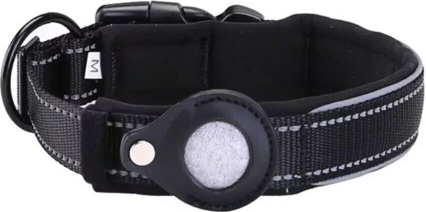 Hundehalsbånd med AirTag Leather Deksel & Reflectors - M - 40-45 cm.