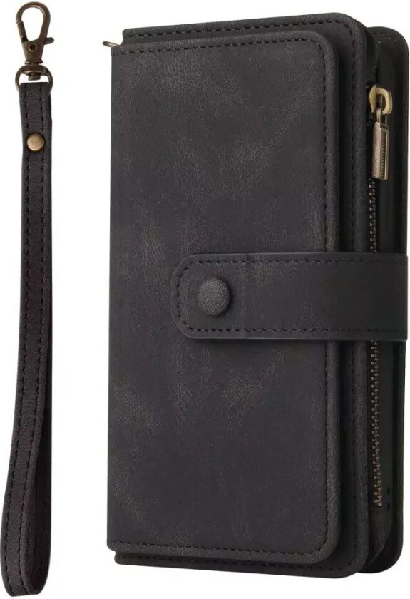 iPhone SE (2022 / 2020) / 8 / 7 Flip Deksel med 15 Kortholdere & Stropp - Svart