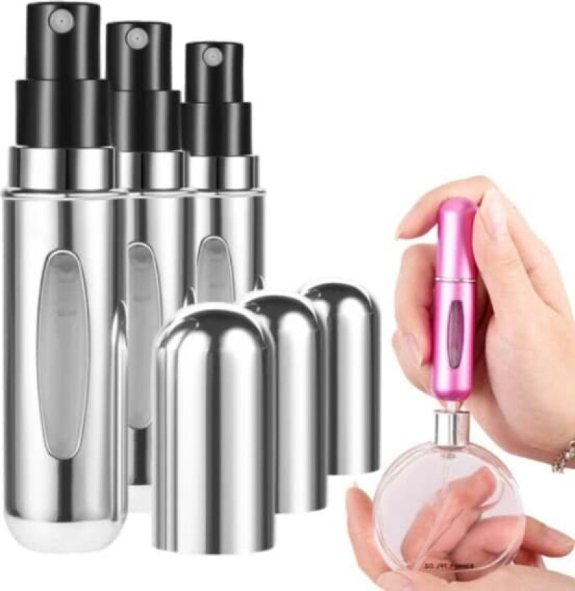 3 -pakke mini påfyllings parfymeflaske - påfylte reisebeholdere 5 ml sølv