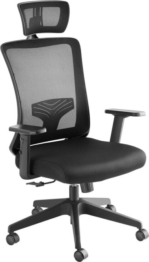 Kontorstol Phoibe - ergonomisk form med korsryggstøtte og justerbar hodestøtte - svart