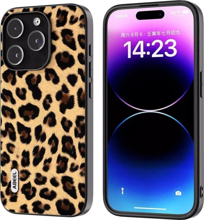 iPhone 15 Pro Max Fleksibelt Plastdeksel - Leopardmønster - Champagne Gull