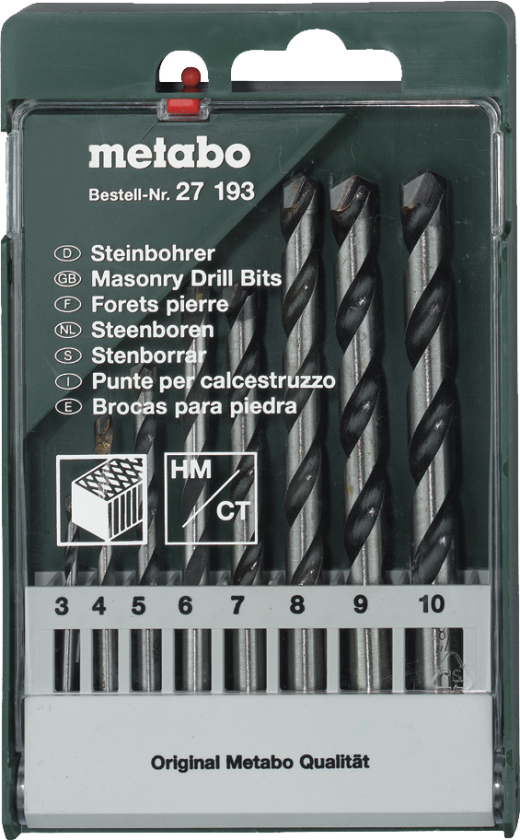 627193000, Rotasjons hammer, For murverk, Murstein, Stein, Murverk, 3 / 4 / 5 / 6 / 7 / 8 / 9 / 10 mm, 8 stykker