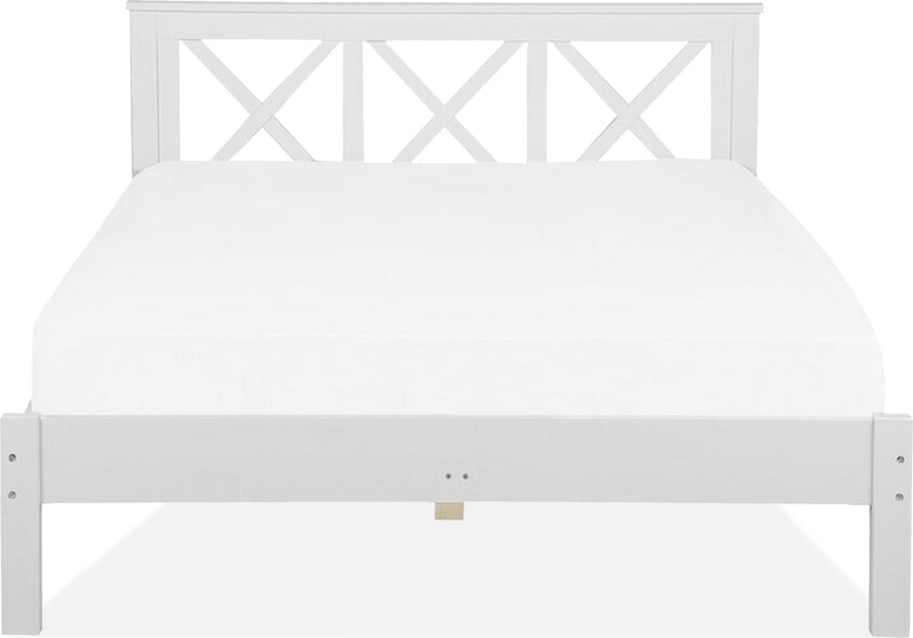 Hvit Seng med Treramme Dekorativ Sengegavl 180 x 200 cm Rustikk Design