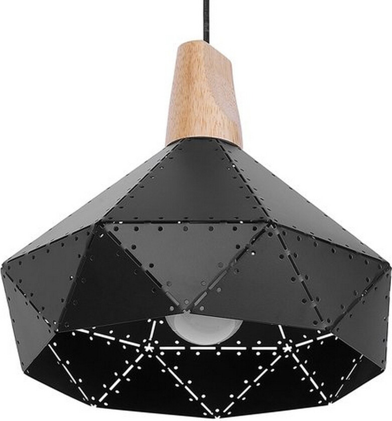 Pendellampe Svart Farge Metall Eik Tre Element Geometrisk Form Moderne