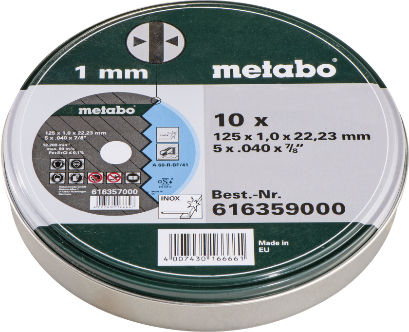 SP - Skjæreplate - for rustfritt stål, stål - 10 deler - 125 mm - rett