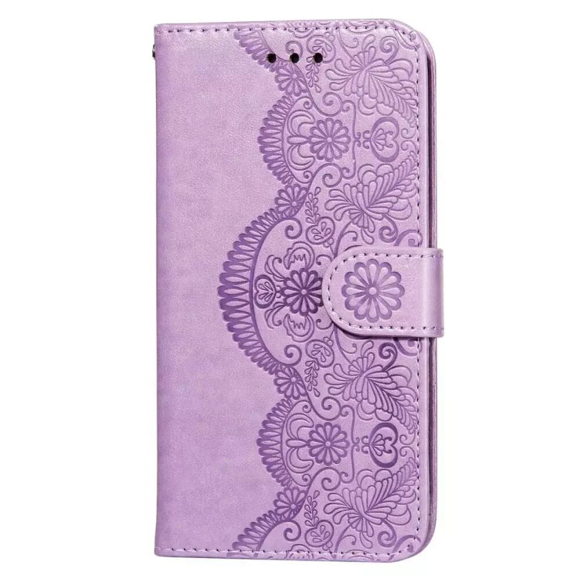 Samsung Galaxy S21+ (Plus) PU Skinndeksel m. Lommebok - Flower Vine Imprint - Lilla