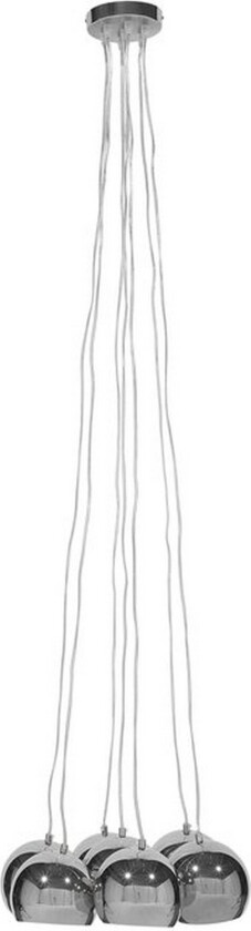 7-lampers pendellampe med runde lampeskjermer i sølvmetall