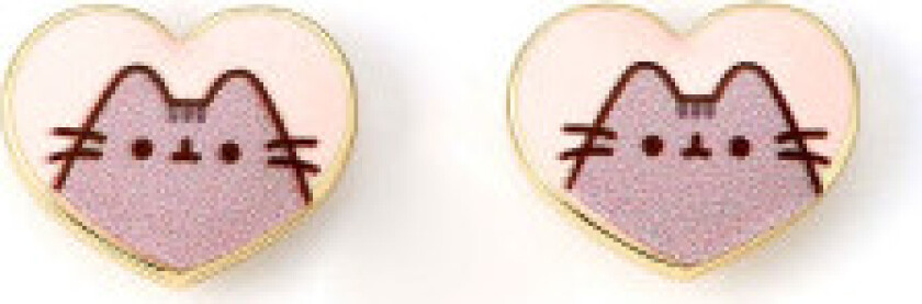 Pusheen stud øredobber rosa og gull hjerte