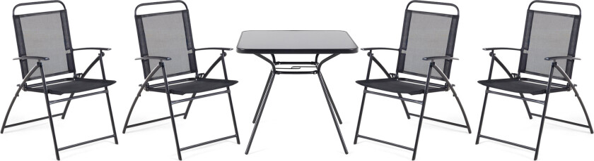 Utendørs Spisesett Svart Stål 5-delers Bord Sammenleggbare Stoler med 4 seter Moderne Hage