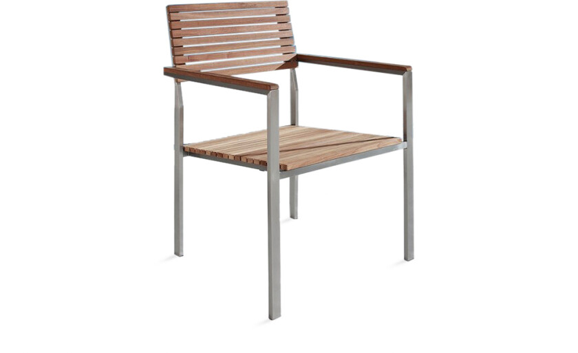 Sett med 6 hagestoler Lys teak Rustfritt stål Armlener Høy ryggstøtte Kan stables Moderne design Spisestoler Utemøbler Hage