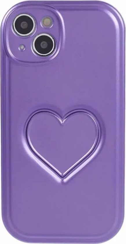 iPhone 15 Fleksibelt Plastdeksel med Hjerte - Lilla