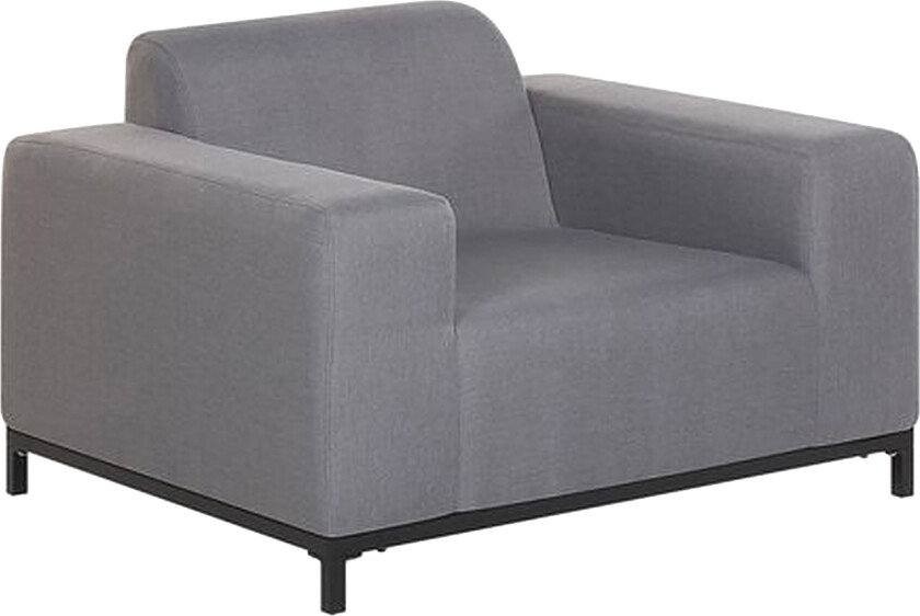 Sett med 2 hagestoler Grå stoffkledning Svarte aluminiumsben Innendørs utemøbler Værbestandig Utendørs