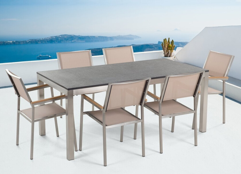 Hagemøbelsett Beige Granitt 180 x 90 cm 6-seter Terrasse Utendørs Moderne