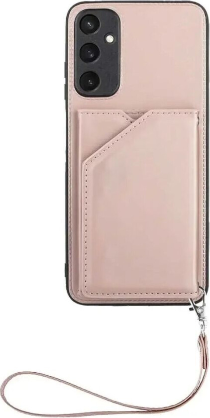 Samsung Galaxy A15 (5G) / A15 Skinndekket Plastdeksel med Lommebok og Stropp - Rose Gold
