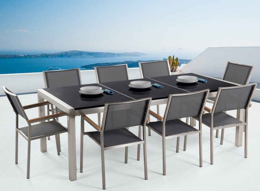 Bilde av Hagemøbelsett Grå Svart Granitt 220 x 100 cm 8-seter Hage Bordplate Moderne Terrasse