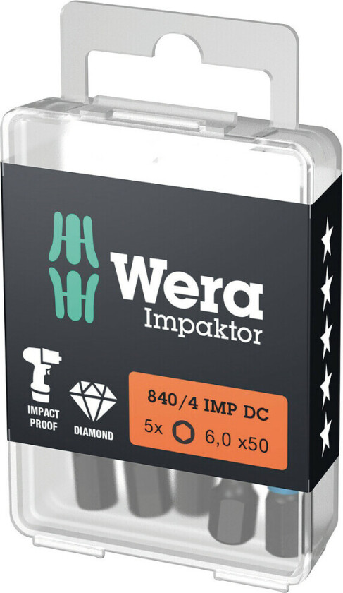 840/4 IMP DC Hex-Plus DIY, 5 stykker, Hex (metrisk), 6 mm, 50 mm, 50 mm, 17 mm