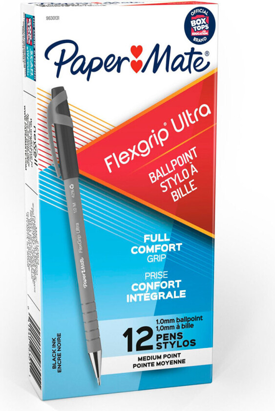 PAPER MATE Kulepenn Flexgrip Ultr Stick M Sort 12stk