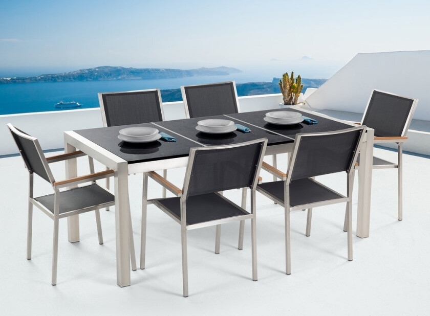 Hagemøbelsett Svart Granitt 180 x 90 cm 6-seter Hage Bordplate Moderne