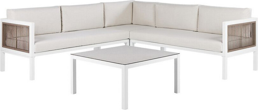 Salongsett Hvit Brun Aluminium 4-seter med Puter Venstrevendt Moderne Design